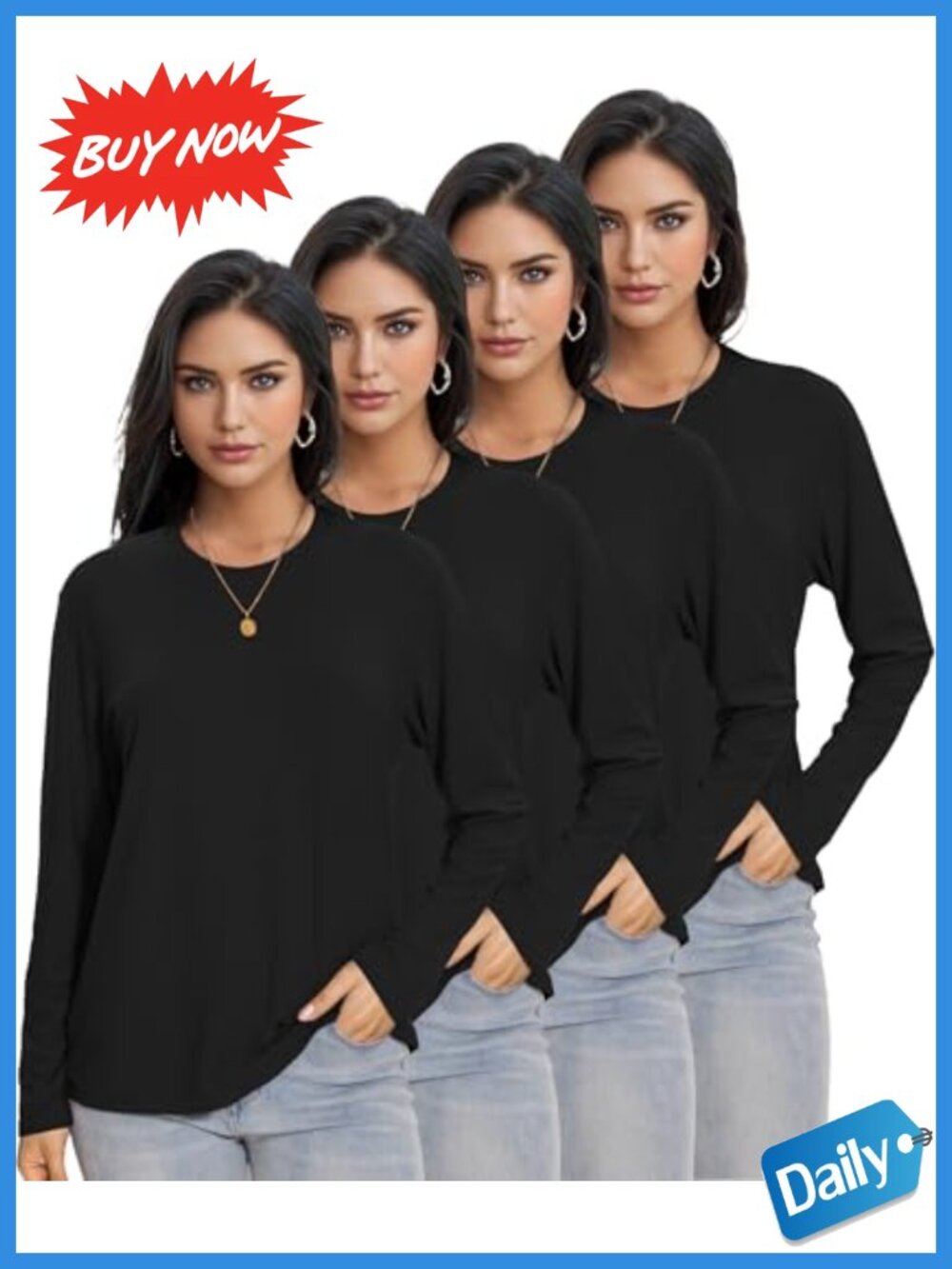 Women's Long Sleeve Crew Neck Loose Fit T-Shirt Soft Stretch Basic Top